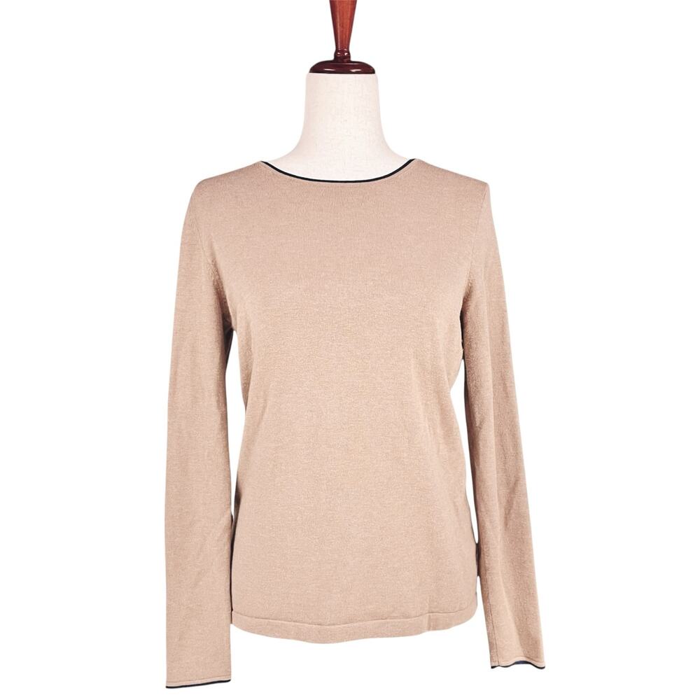 J. MCLAUGHLIN Camel/Navy Poet Sweater Soft Modal-Blend Long-Sleeve Top Size S